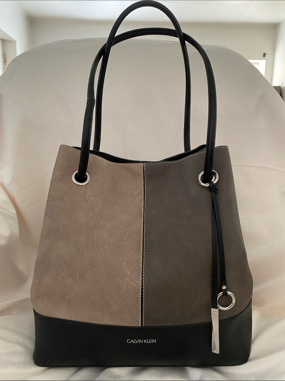 Calvin Klein Gabrianna North/South Tote in Beige and Taupe